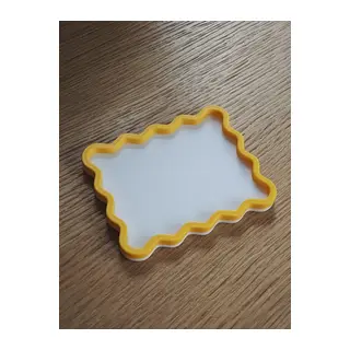 3D Baskı Dalgalı Kenarlı İki Renkli Mini Tepsi Masaüstü Organizer Takı ve Anahtar Tepsisi 15 cm - Sarı Beyaz