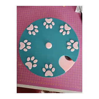 3D Baskı Köpek Zeka Oyuncağı Dönen Diskli Ödül Mama Oyuncağı Pati Desenli Turkuaz Pembe