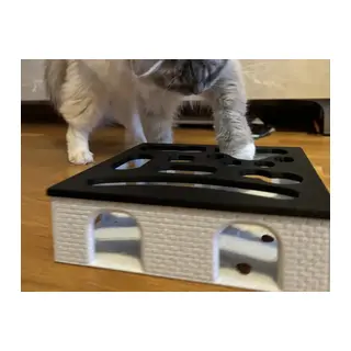 3D Baskı Kedi Zeka Oyuncağı Yavaş Yeme Aktivite Kutusu Tuğla Desenli Ödül Mama Bulmaca Siyah Beyaz