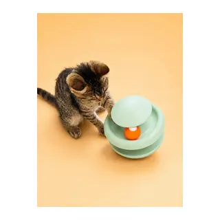 3D Baskı İki Toplu Kedi Oyuncağı Kule Etkileşimli Kedi Oyun Kulesi Toplu Parkur - Yeşil