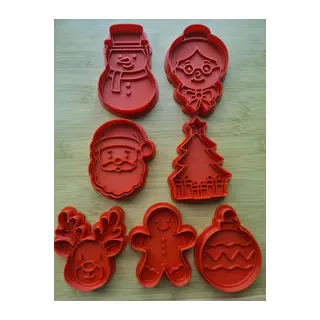 3D Baskı Yılbaşı Kurabiye Kalıbı ve Damga Seti Noel Baba Ren Geyiği Kardan Adam Çam Ağacı Kırmızı