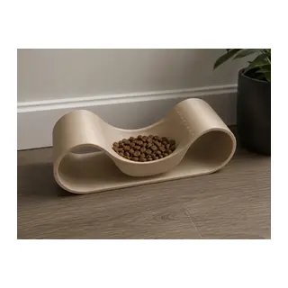 3D Baskı Dalgalı Formlu Mama Kabı Kedi ve Köpek Yemek Kabı Modern Eğimli Mama Kabı - Bej