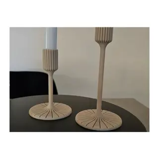 3D Baskı Modern Uzun Mum Tutucu Şamdan Çizgili Başlıklı Konik Mum Şamdanı 23 mm Bej