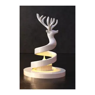 3D Baskı Spiral Ren Geyiği Mumluk Yılbaşı Dekoratif Ren Geyiği Tealight Mum Tutucu - Beyaz