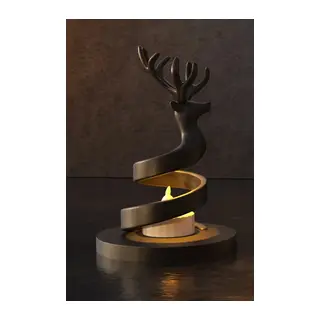 3D Baskı Spiral Ren Geyiği Mumluk Yılbaşı Dekoratif Ren Geyiği Tealight Mum Tutucu - Siyah