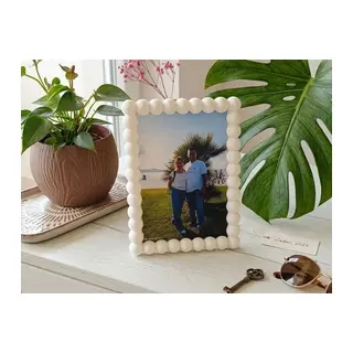 3D Baskı İnci Baloncuk Fotoğraf Çerçevesi Boncuk Kenarlı Modern Fotoğraf Çerçevesi Masaüstü Beyaz