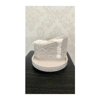 3D Baskı Çiçek Kabartmalı Makyaj Pamuğu ve Kulak Çubuğu Tutucu Takı Tepsili Banyo Düzenleyici - Krem Beyaz