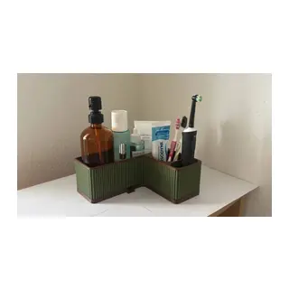 3D Baskı Köşe Banyo Organizeri Diş Fırçası ve Cilt Bakım Ürünü Tutucu Çizgili Modern Köşe Düzenleyici Yeşil