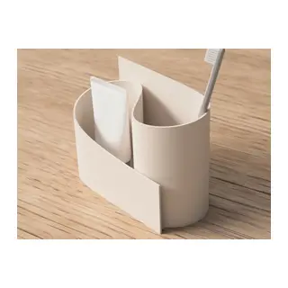 3D Baskı Kavisli Diş Fırçası ve Küçük Eşya Tutucu Masa ve Banyo Organizeri Modern Minimal Düzenleyici - Krem
