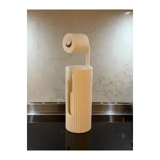 3D Baskı Ayaklı Tuvalet Kağıtlığı Yedek Rulo Saklamalı Modern Tuvalet Kağıdı Standı Çizgili - Bej