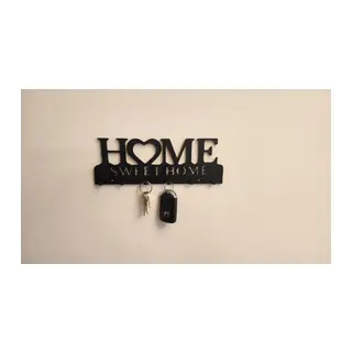 3D Baskı Home Sweet Home Yazılı Anahtarlık Duvar Askısı Kalpli Anahtar Askısı Siyah