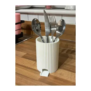 3D Baskı Çizgili Kaşıklık Süzgeçli Kaşık Çatal Bıçak Tutucu Lavabo Kenarı Mutfak Gereç Kabı Beyaz 11 cm
