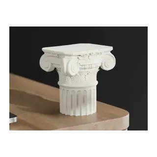 3D Baskı Antik Roma Sütun Başlığı Dekoratif Masaüstü Biblo Sütun Formlu Küçük Obje Standı Krem