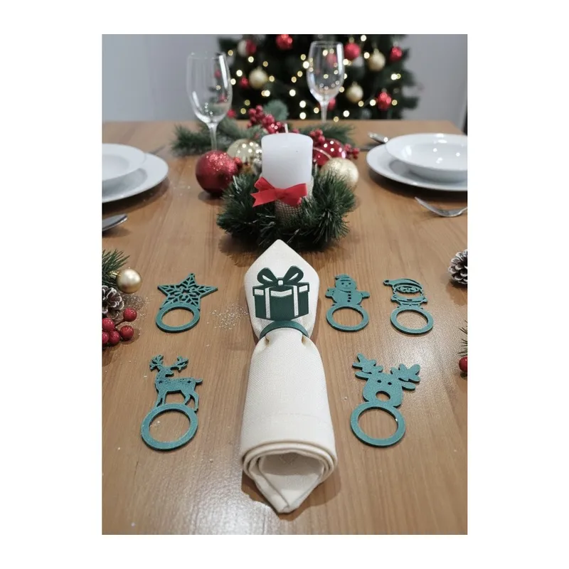 3D Baskı 6'lı Yılbaşı Peçete Halkası Seti Noel Sofra Süsü Dekoratif Peçete Yüzüğü