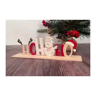 3D Baskı Ho Ho Ho Yazılı Yılbaşı Dekoru Üç Parçalı Noel Masa Süsü