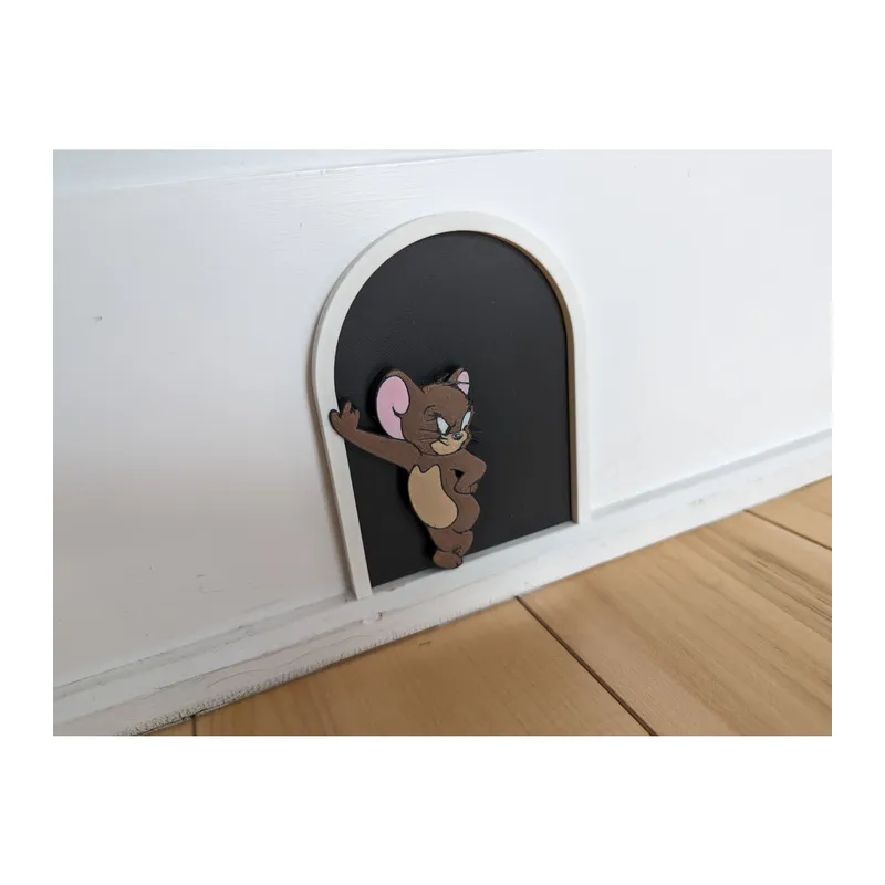 3D Baskı Kedi ve Fare Figürlü Dekoratif Duvar Deliği Süsü Çocuk Odası Duvar Dekoru