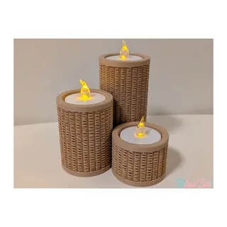 3D Baskı Rattan Görünümlü Tealight Mumluk Seti 3'lü Dekoratif Mum Tutucu