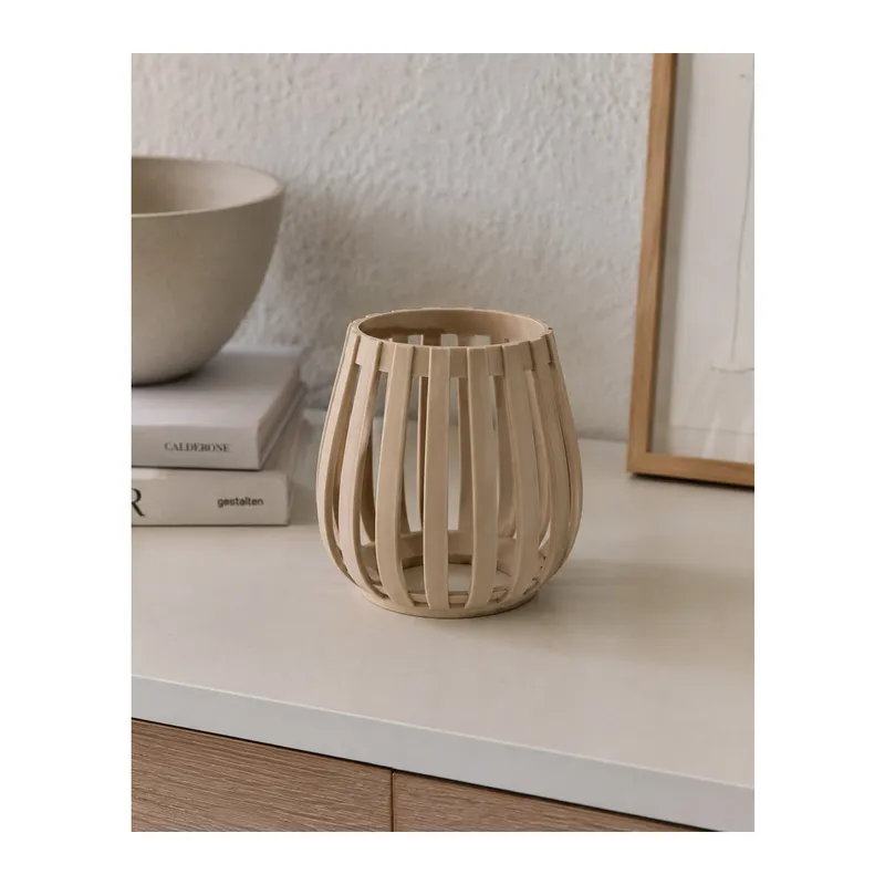 3D Baskı Japandi Tarzı Lamel Desenli Tealight Mumluk Minimalist Rüzgar Feneri