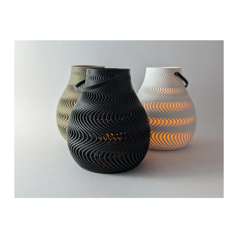 3D Baskı Dalga Desenli Tealight Mumluk Modern LED Mum Tutucu Dekoratif Işıklı