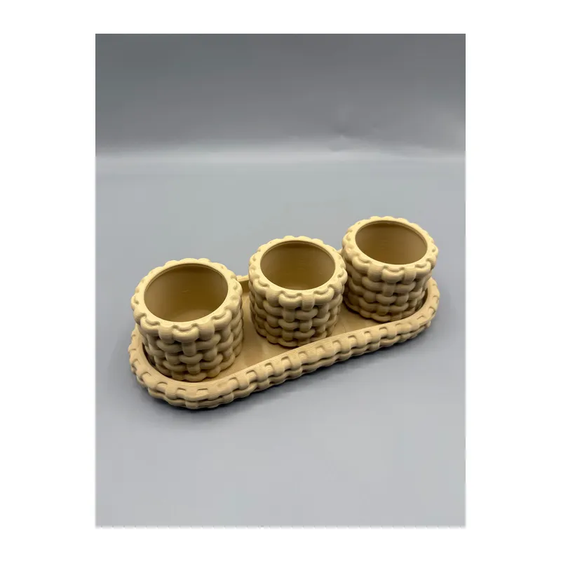 3D Baskı Örgü Dokulu Tealight Mumluk ve Tepsi Seti Dekoratif Sunum Mumluğu