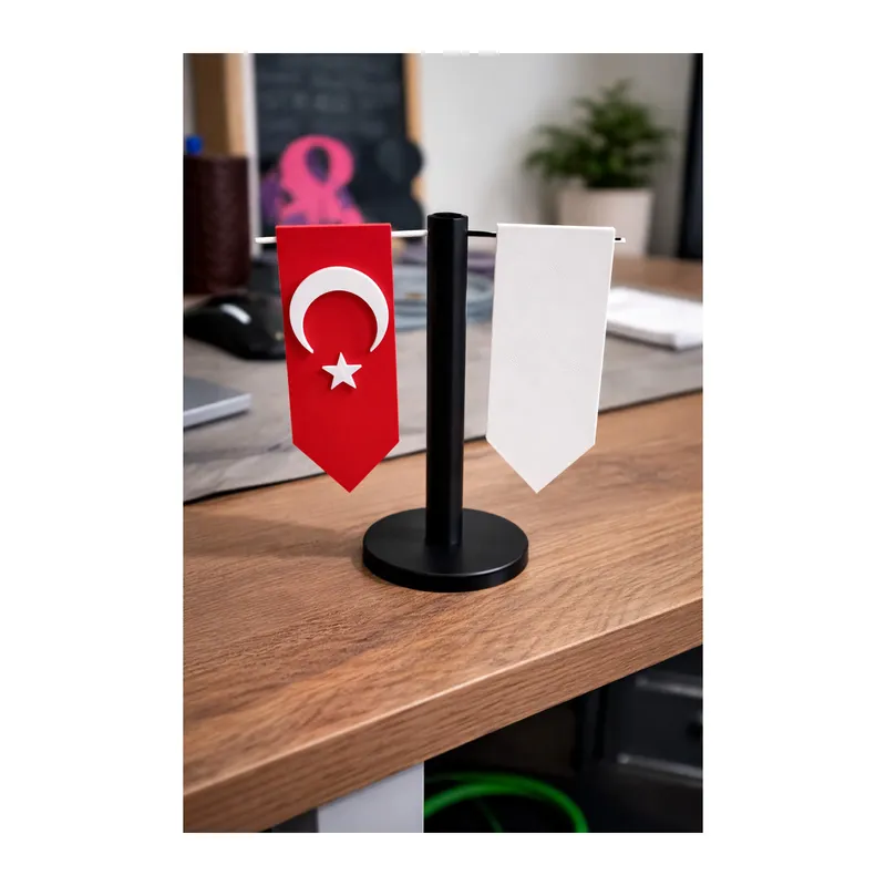 3D Baskı Masaüstü Standlı Türk Bayrağı Dekoru Ofis ve Masa Süsü