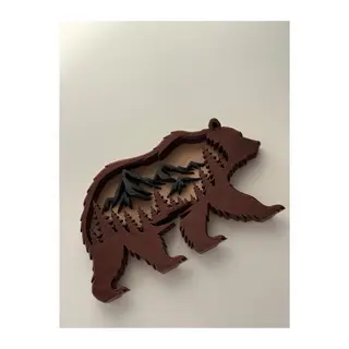3D Baskı Dağdaki Ayı Katmanlı Orman Manzarası Dekoratif Masa Süsü