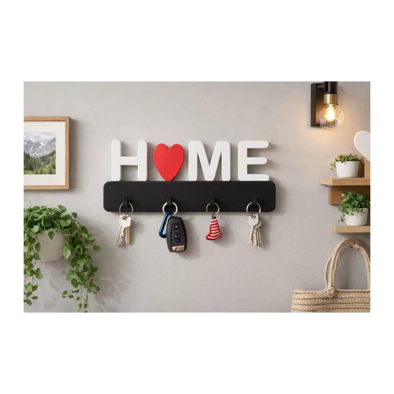 3D Baskı Kalpli HOME Yazılı Duvar Anahtarlığı Çok Renkli Dekoratif Anahtar Askısı