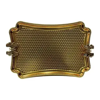 Kelebekli Metal Gold Küçük Dikdörtgen Tepsi