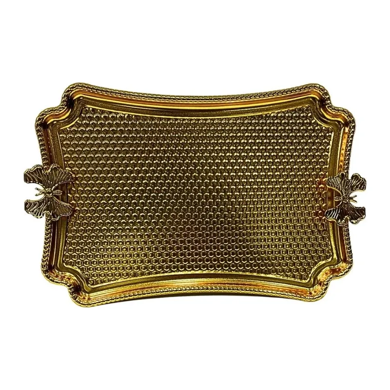 Kelebekli Metal Gold Küçük Dikdörtgen Tepsi