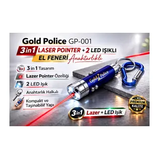 Gold GP-001 3 in 1 Lazer + 2 LED Işıklı El Feneri Anahtarlıklı 1 Adet