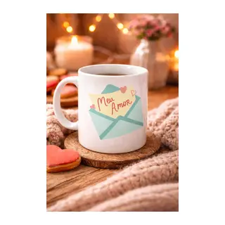 Meu Amor Tasarımlı Porselen Kupa Model 11 - Romantik Kalp Desenli Sevgili Kupası - Özel Tasarım Kahve & Çay Kupası