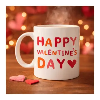 Happy Valentine’s Day Kupa – Model 4 Sevgililer Günü Hediyesi - Aşk Temalı Porselen Kupa - Sevgiliye Özel Tasarım