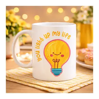 You Light Up My Life Tasarımlı Porselen Kupa Model 15 - Sevimli Ampul Desenli Hediyelik Kahve Kupası