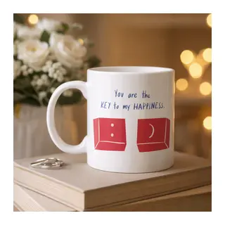 Model 25 – You Are the Key to My Happiness Tasarımlı Porselen Kupa -Anlamlı & Romantik Hediye