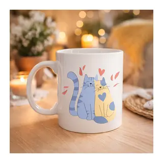 Sevimli Aşık Kediler Desenli Porselen Kupa Model 42 – Love Cats Tasarım Sevgiliye Hediye, Kahve & Çay Kupası