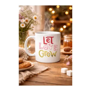 Let Love Grow Tasarımlı Porselen Kupa Model 37 – Sevgi Temalı Özel Hediye Kupası