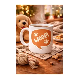Woof! Köpek Temalı Porselen Kupa Model 54 – Sevimli Patili Tasarım, Kahve & Çay Kupası, Hayvanseverlere Özel Hediye