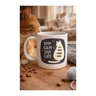 Keep Calm Love Cats Kedi Temalı Porselen Kupa MODEL 56 – Sevimli Tasarım, Kahve & Çay Kupası