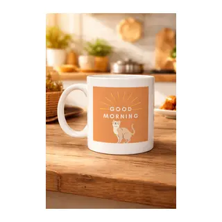 Good Morning Kedi Desenli Porselen Kupa MODEL 72 – Sevimli Kedi Figürlü, Kahve & Çay Kupası, Hediyelik Porselen Bardak