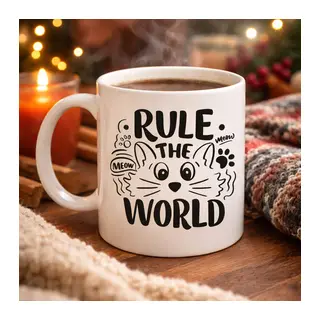 Rule The World Kedi Desenli Porselen Kupa MODEL 61 Sevimli Kedi Figürlü Kahve Kupası