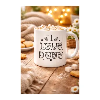 I Love Dogs Tasarımlı Porselen Kupa MODEL 64 – Sevimli Köpek Figürlü, Kahve & Çay Kupası