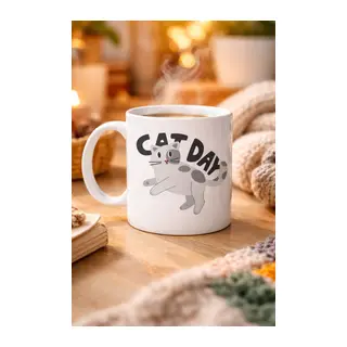 Cat Day Kedi Desenli Porselen Kupa MODEL 67 – Sevimli Kedi Figürlü, Günlük Kullanıma Uygun, Kahve & Çay Kupası