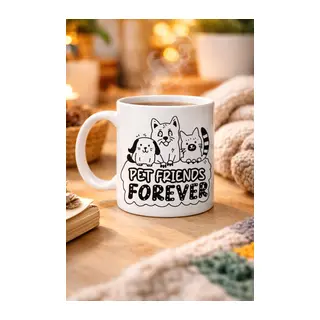 Pet Friends Forever Porselen Kupa MODEL 69 – Kedi & Köpek Figürlü Sevimli Tasarım, Hayvan Severlere Özel Kahve ve Çay Kupası