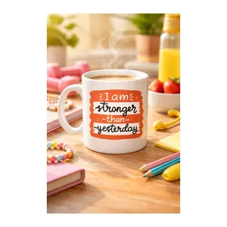 I Am Stronger Than Yesterday Motivasyon Kupası MODEL 136 – İlham Veren Tasarım, Porselen Kahve & Çay Kupası – Günlük Motivasyon Hediyesi