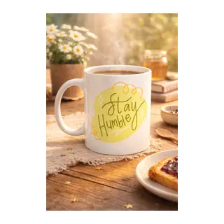 Stay Humble Porselen Kupa MODEL 129 – Minimal Motivasyon Kupası, Şık Tasarım, Günlük Kahve & Çay Kupası