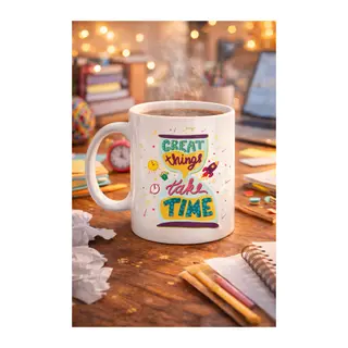 Great Things Take Time Porselen Kupa MODEL 130 – Motivasyon Mesajlı Renkli Kupa, İlham Veren Kahve & Çay Kupası