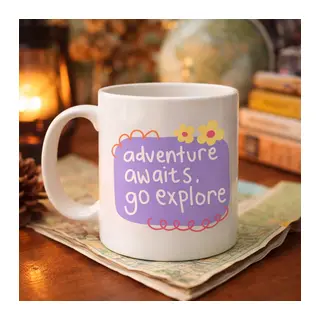 Adventure Awaits Go Explore Yazılı Porselen Kupa MODEL 157 – Motivasyon Temalı, Sevimli Tasarım, Kahve & Çay Kupası