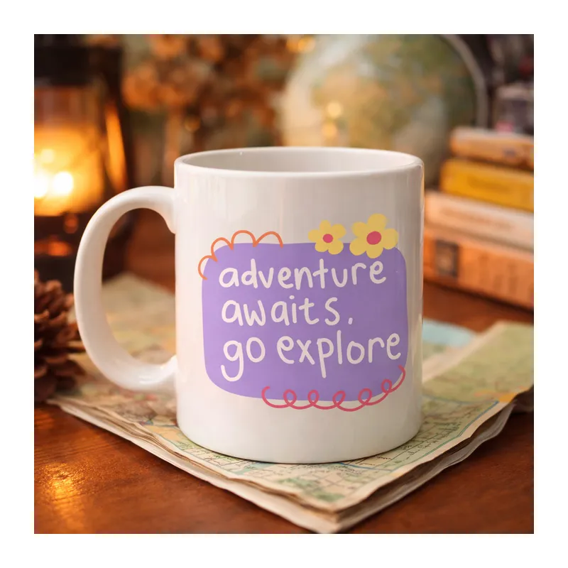 Adventure Awaits Go Explore Yazılı Porselen Kupa MODEL 157 – Motivasyon Temalı, Sevimli Tasarım, Kahve & Çay Kupası