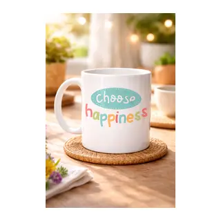 Choose Happiness "MUTLULUĞU SEÇ" Yazılı Porselen Kupa MODEL 156 – Motivasyon Kupası – Renkli Tasarım – Kahve & Çay Kupası – Mutluluk Temalı Hediye