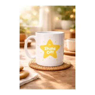 Shine On "PARLAMAYA DEVAM ET" Yıldız Tasarımlı Porselen Kupa MODEL 155 – Motivasyon Kupası – Günlük Kullanıma Uygun Şık Kahve & Çay Kupası